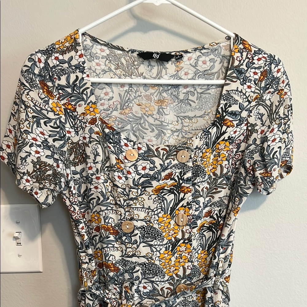 Figs Gray and Cream Flutter Sleeve Sheath Midi Dress